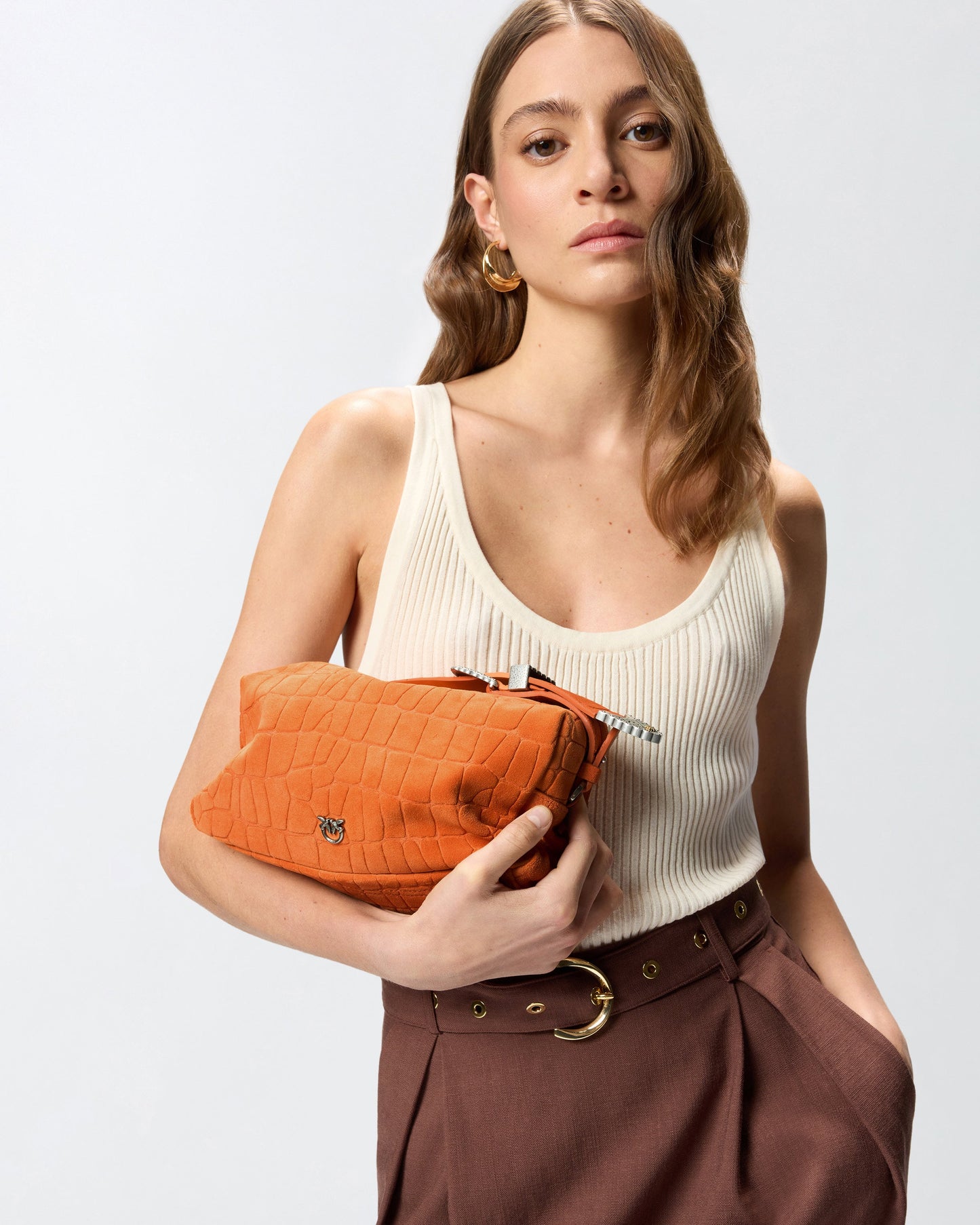 Medium crossbody bowler bag in crocodile-print leather