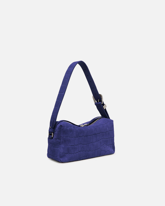 Medium crossbody bowler bag in crocodile-print leather