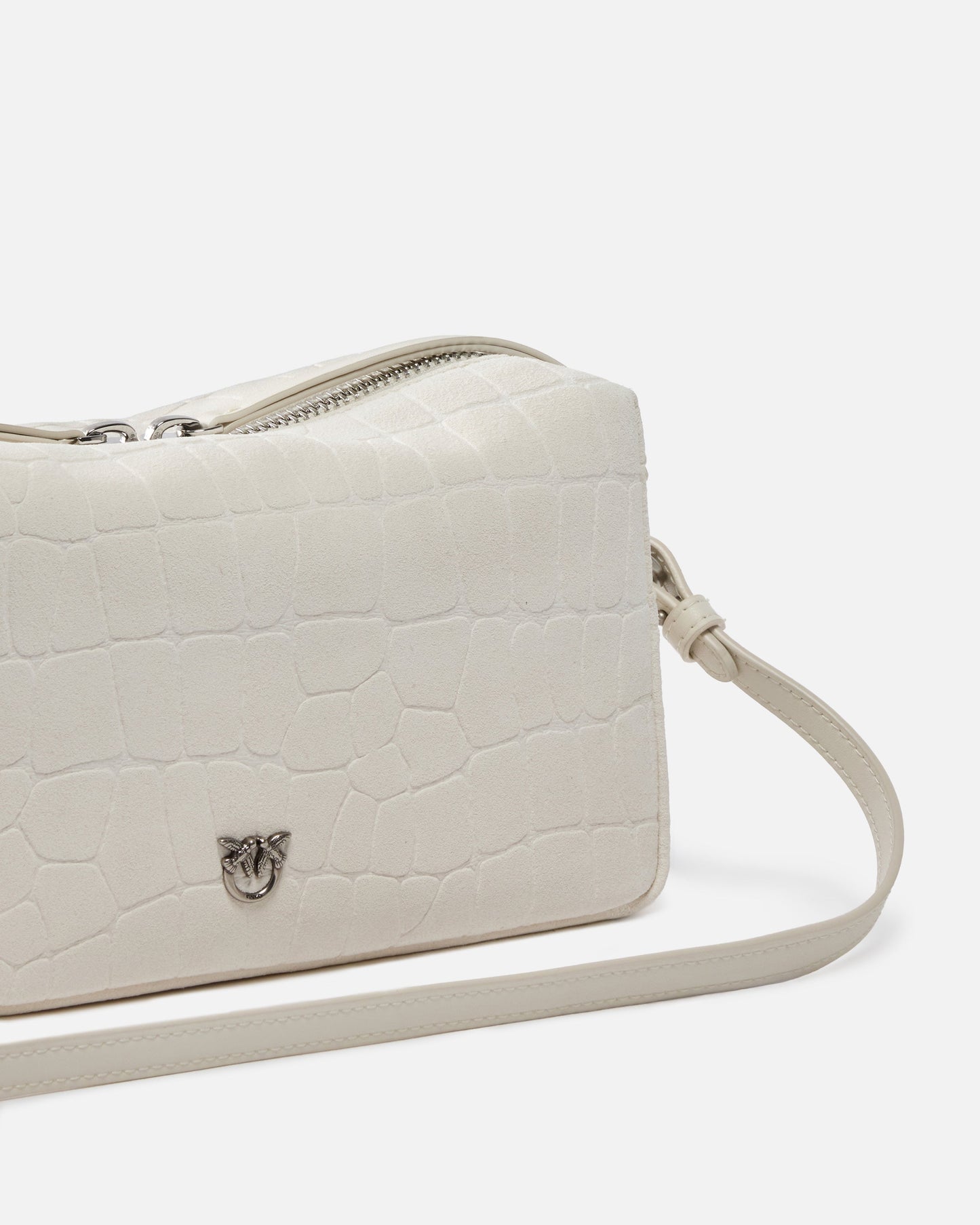 Medium crossbody bowler bag in crocodile-print leather