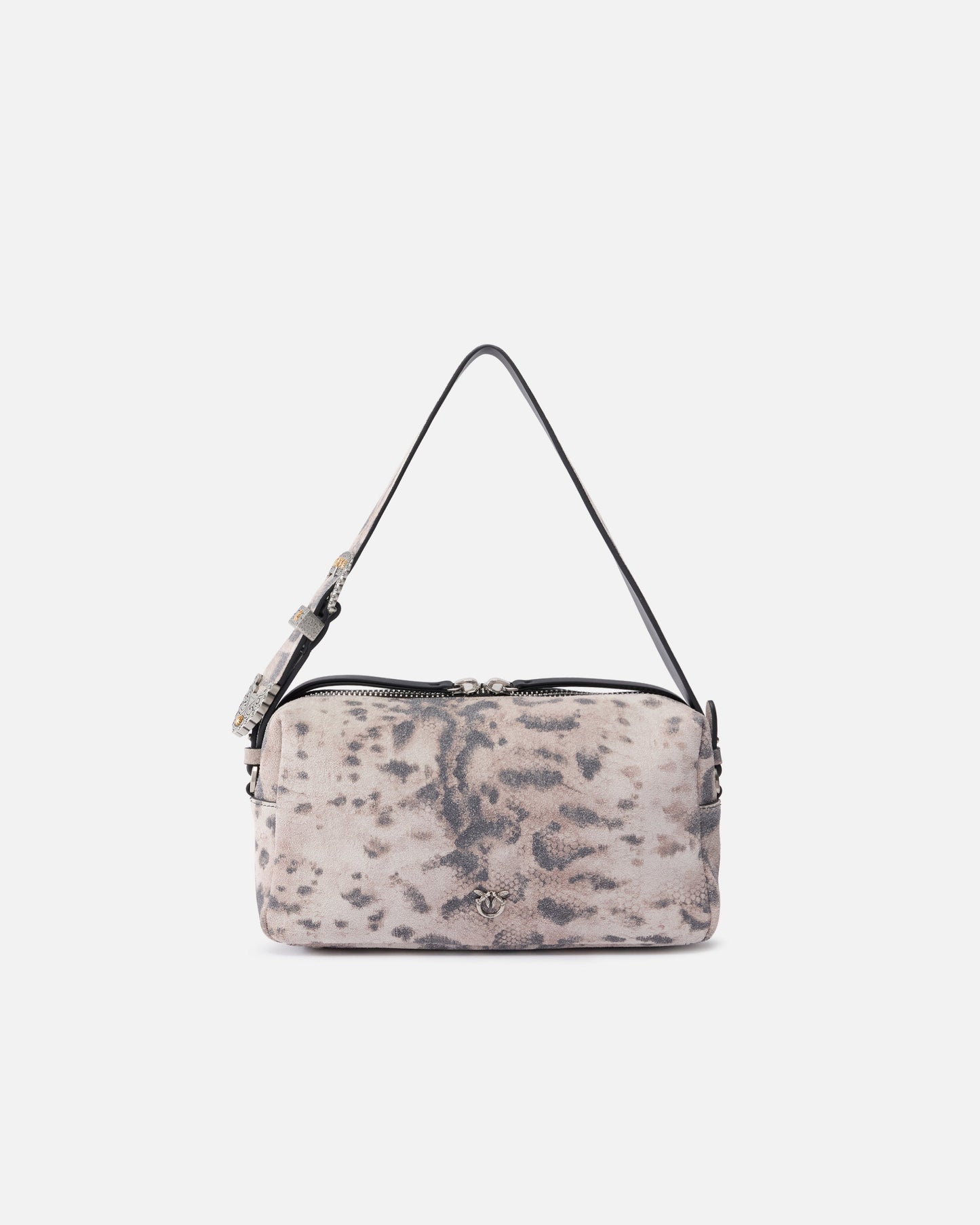 Medium crossbody bowler bag in suede with python print