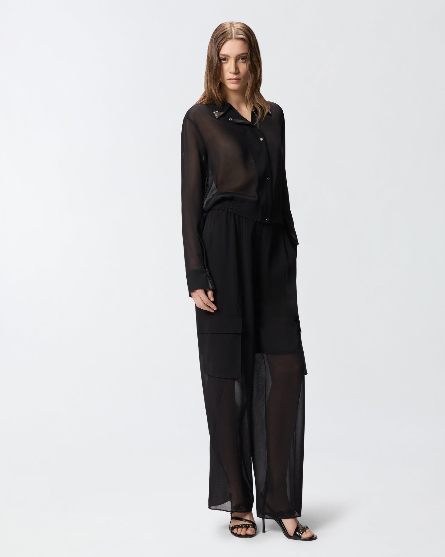 Semi-sheer shirt with metallic details