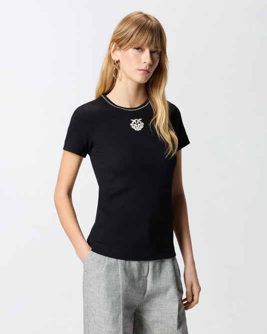 Fine-rib T-shirt with Love Birds embroidery