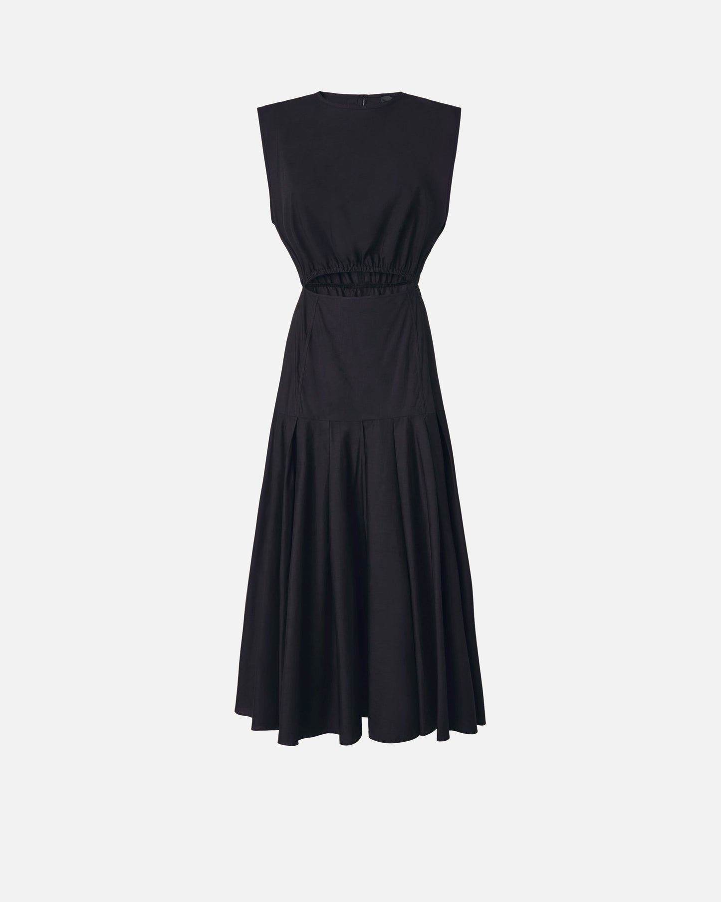 Sleeveless midi dress with pleats and cut-out