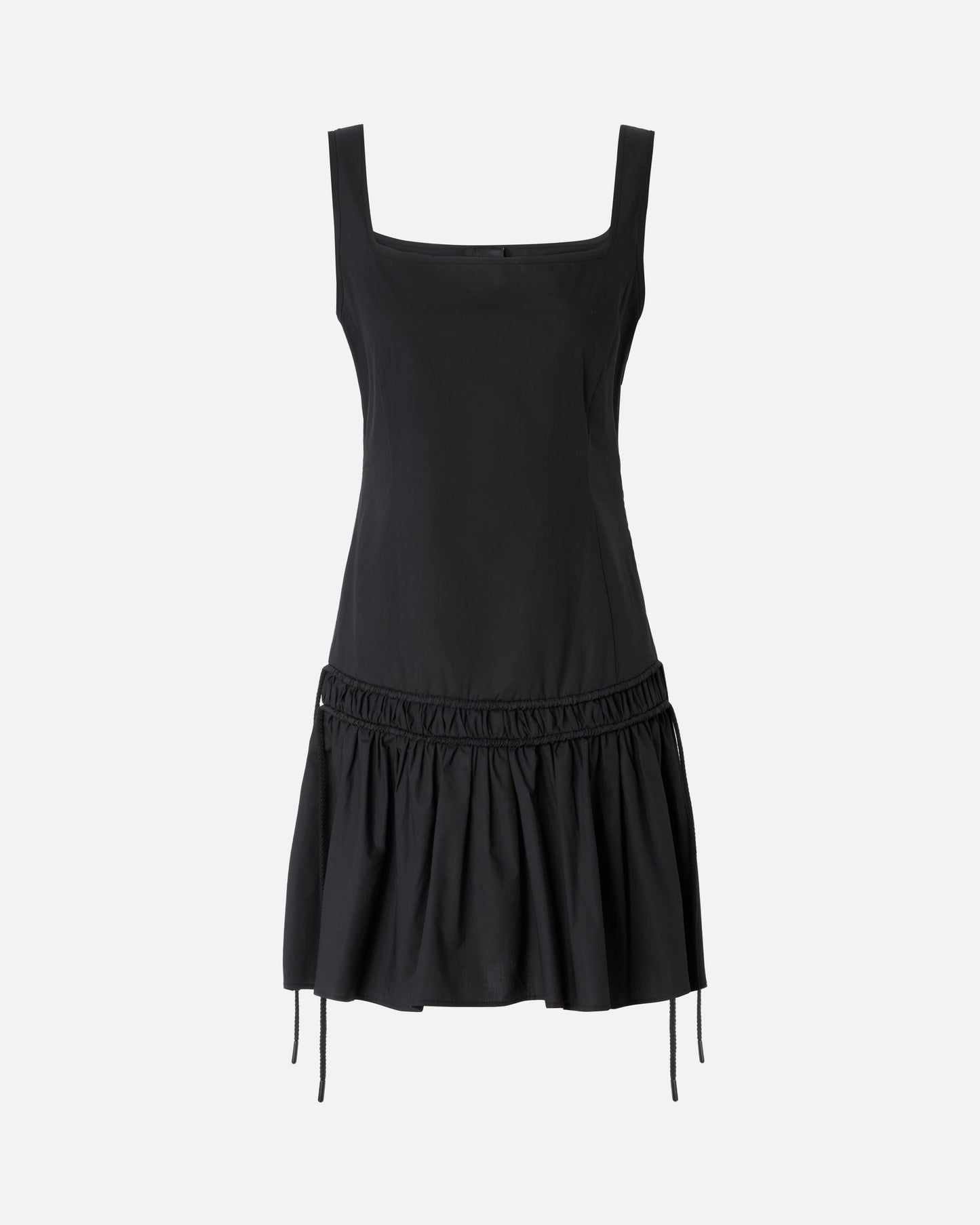 Short dress with gathering and drawstring