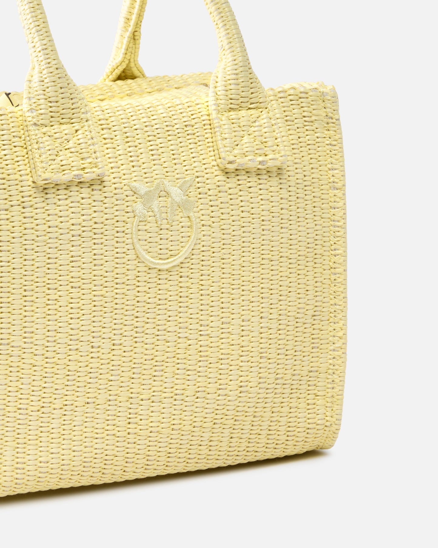 Beach small shopping tote in raffia with Love Birds logo