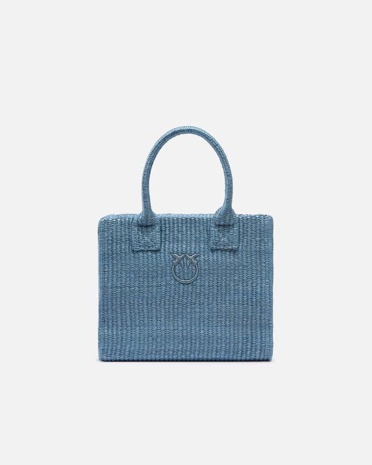 Beach small shopping tote in raffia with Love Birds logo