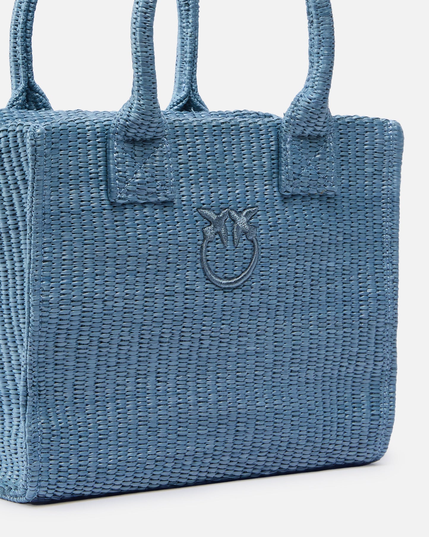 Beach small shopping tote in raffia with Love Birds logo