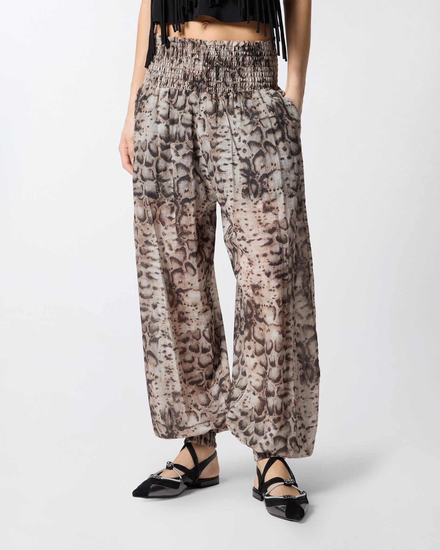 Wide-leg trousers with snake print