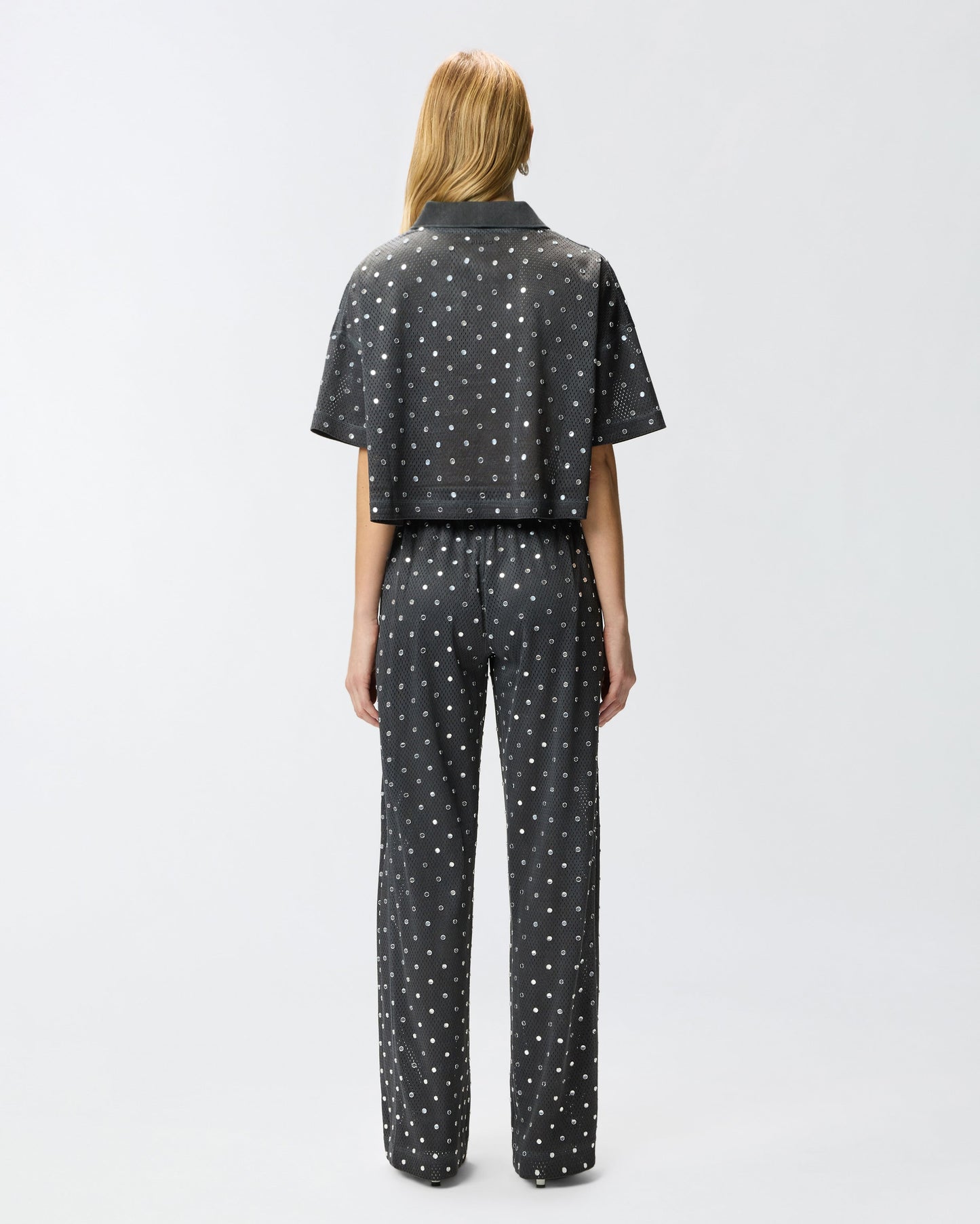 Cropped mesh polo shirt with mirror detail