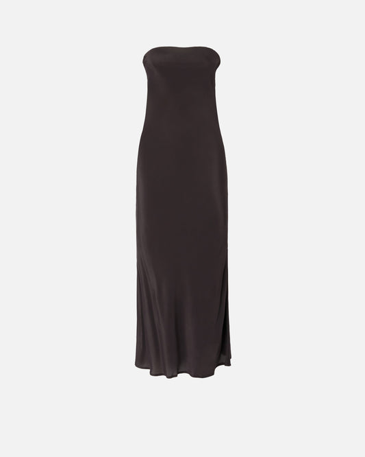 Long bandeau dress in viscose and silk crêpe de chine
