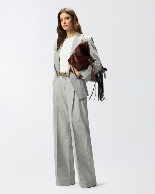 Slub trousers with pressed pleat detail
