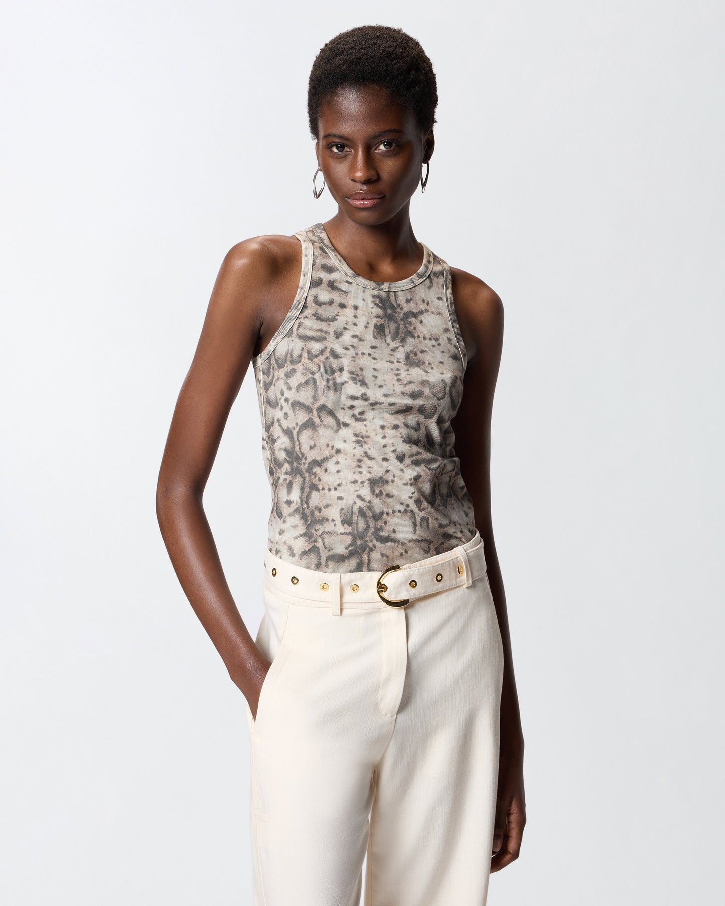Ribbed vest top with snake print