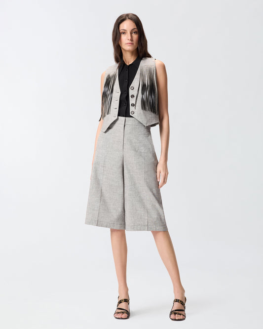 Slub shorts with pressed pleat detail