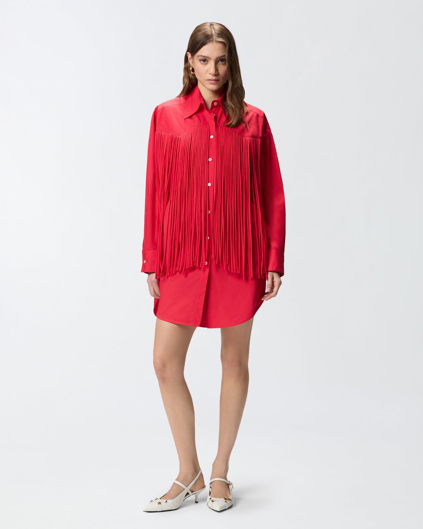 Mini shirt dress with fringing