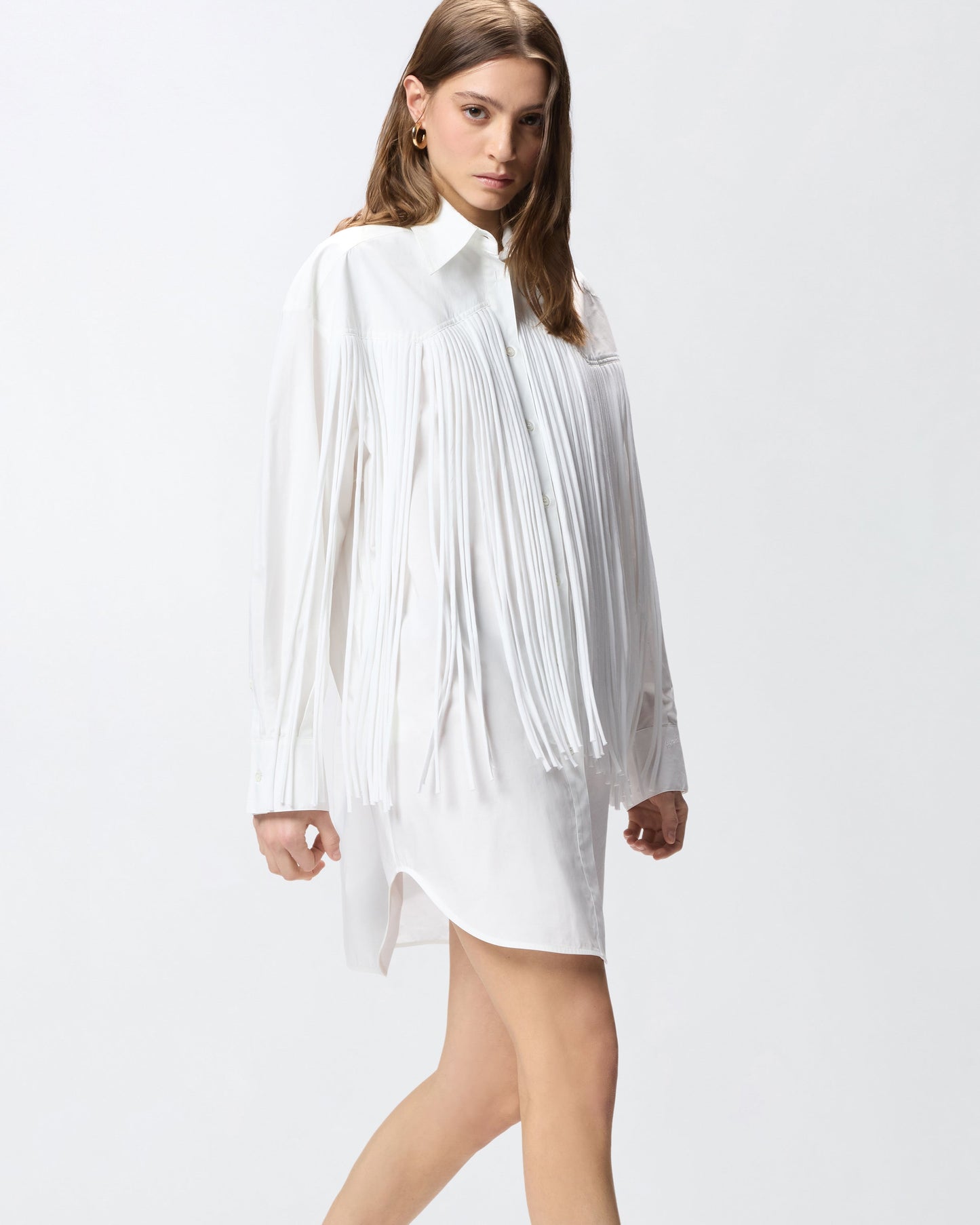 Mini shirt dress with fringing