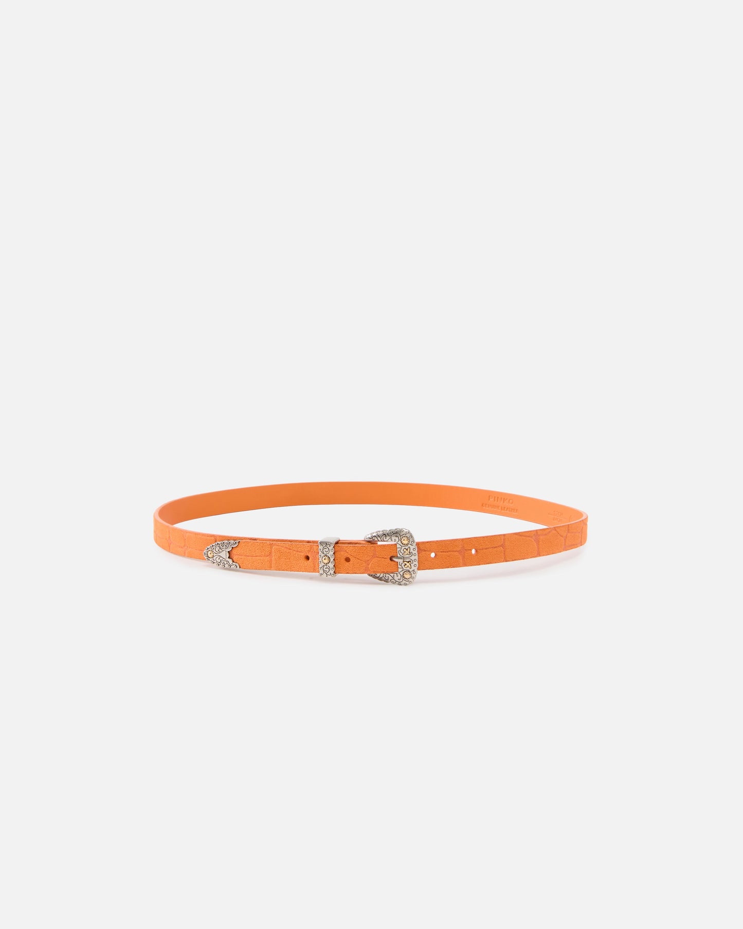 Crocodile-print leather belt with Texan buckle, 1.7 cm