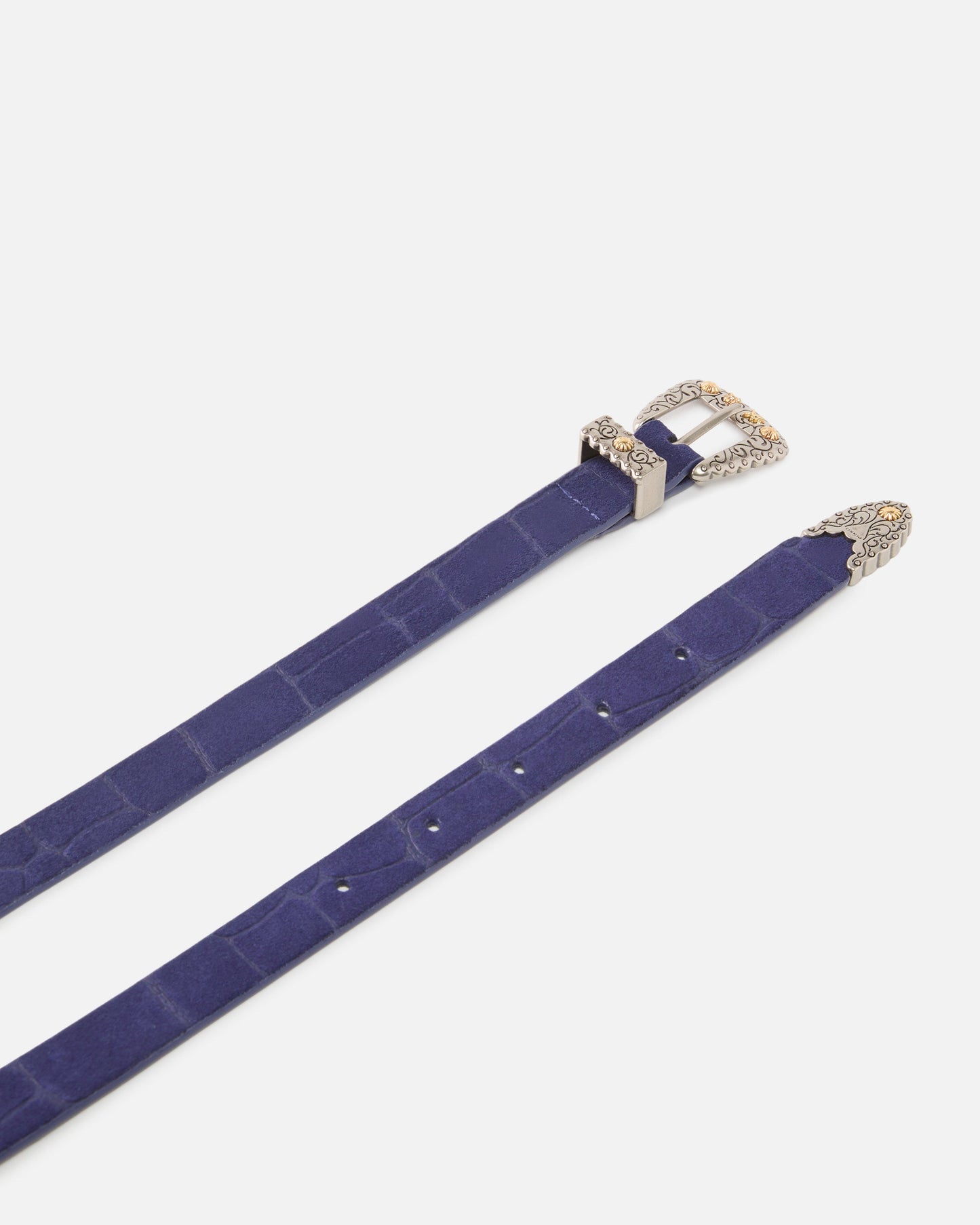 Crocodile-print leather belt with Texan buckle, 1.7 cm