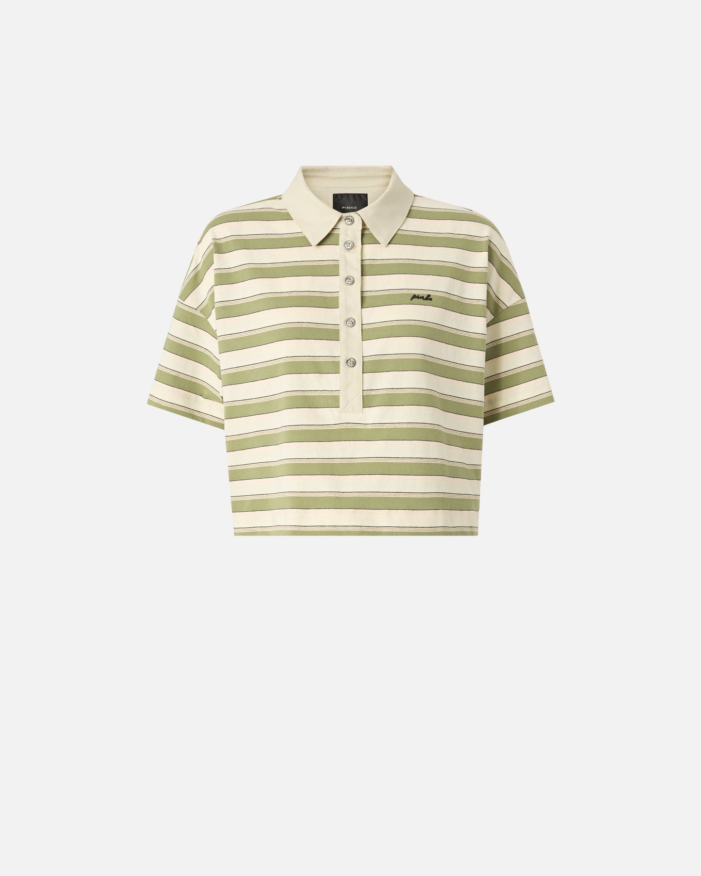 Cropped striped jersey polo with structured collar