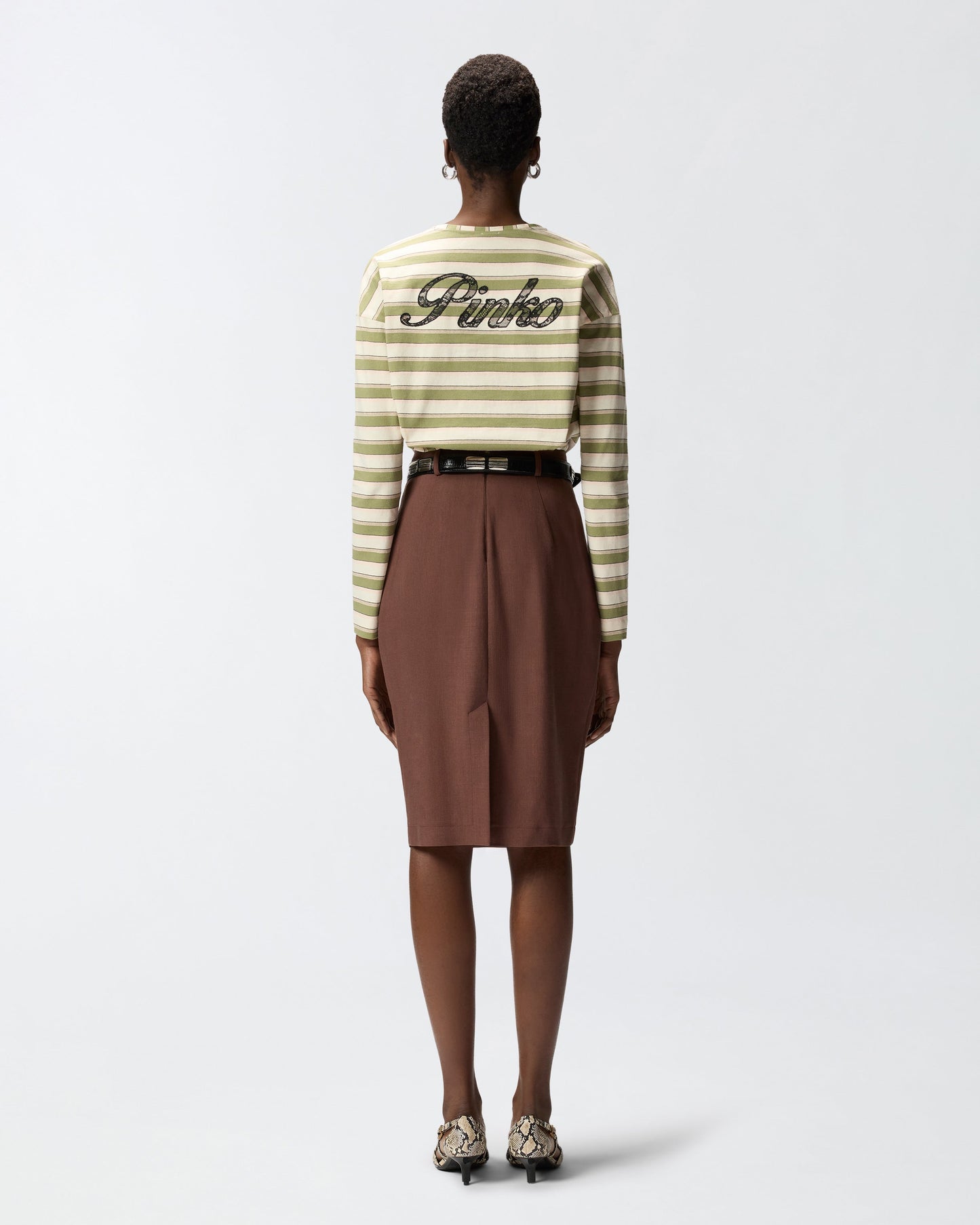 Striped jersey top with structured collar
