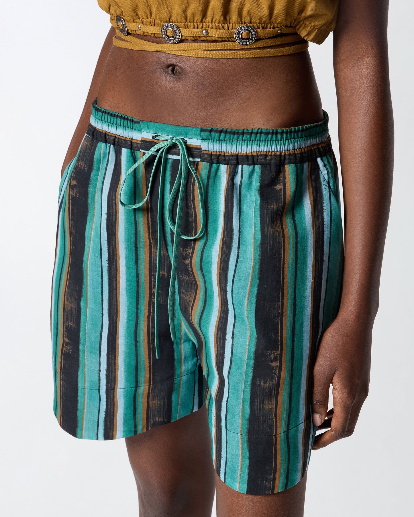 Cotton shorts with brushstroke-effect stripes