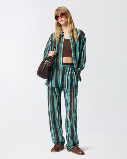 Relaxed-fit cotton trousers with brushstroke-effect stripes
