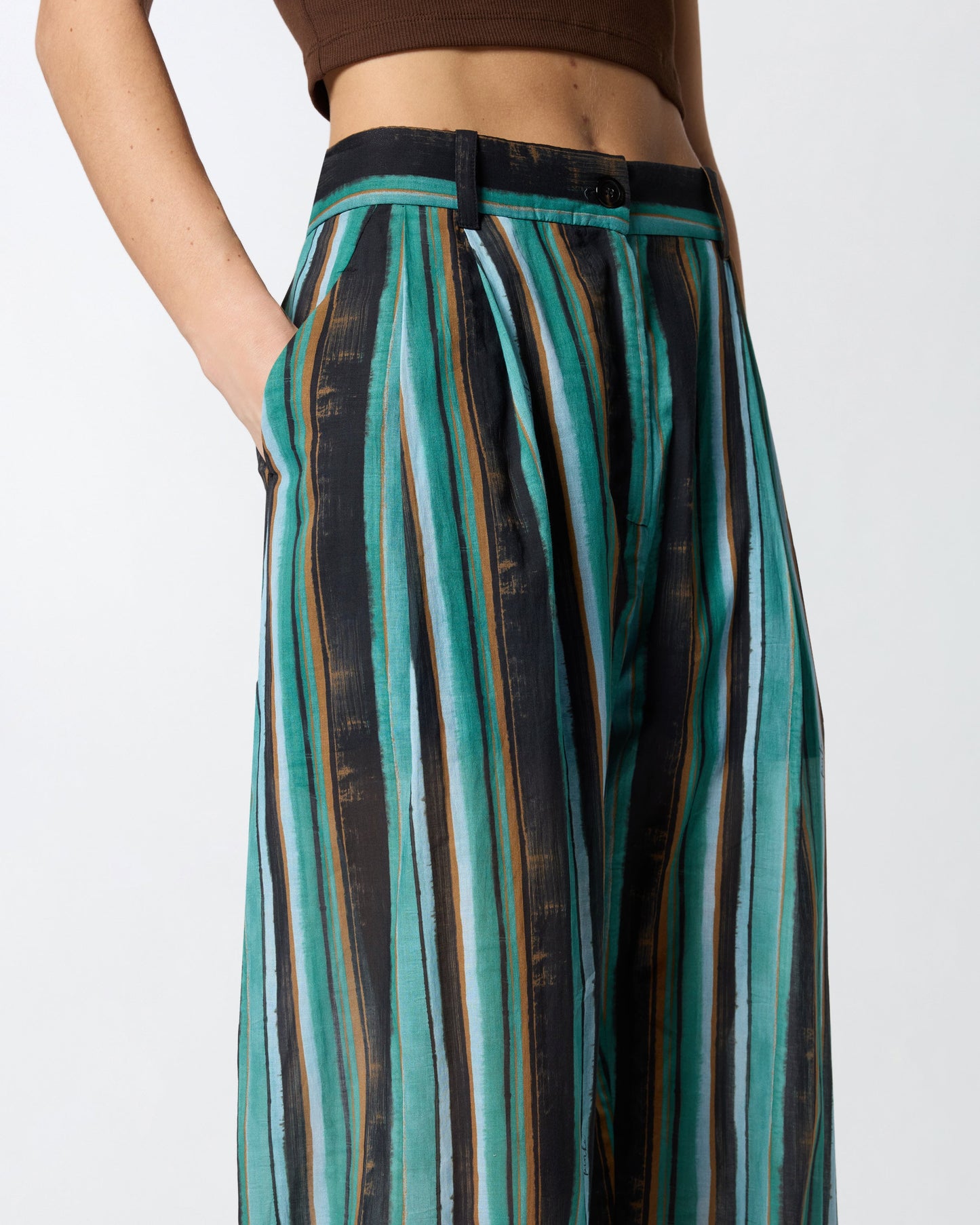 Relaxed-fit cotton trousers with brushstroke-effect stripes