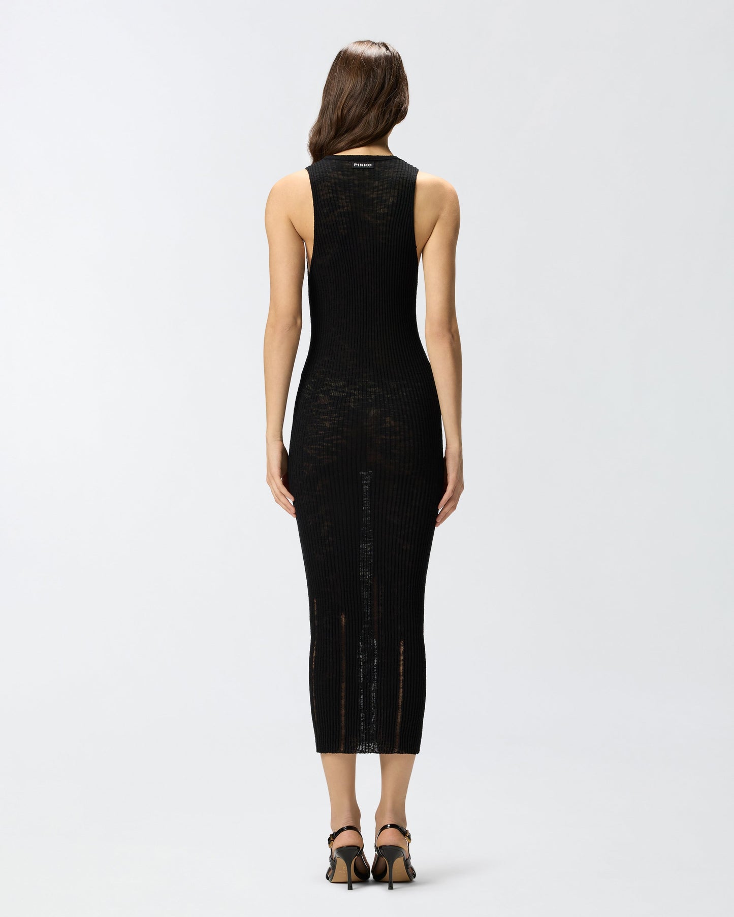 Ribbed slim-fit midi dress with rips