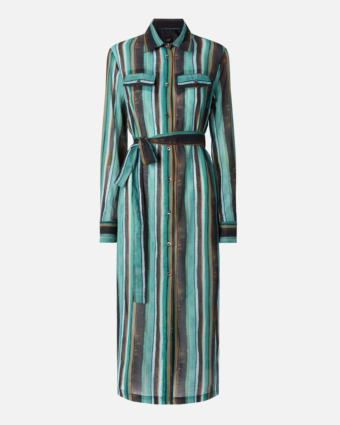 Cotton midi shirt dress with brushstroke-effect stripes
