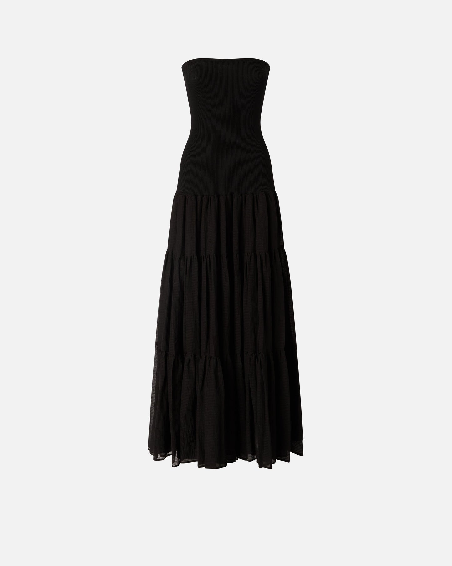 Long dress with ribbed top and flounced skirt