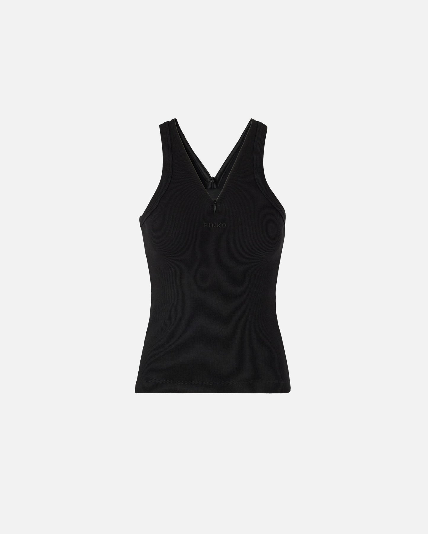 Rib-knit tank top with V-neck and logo
