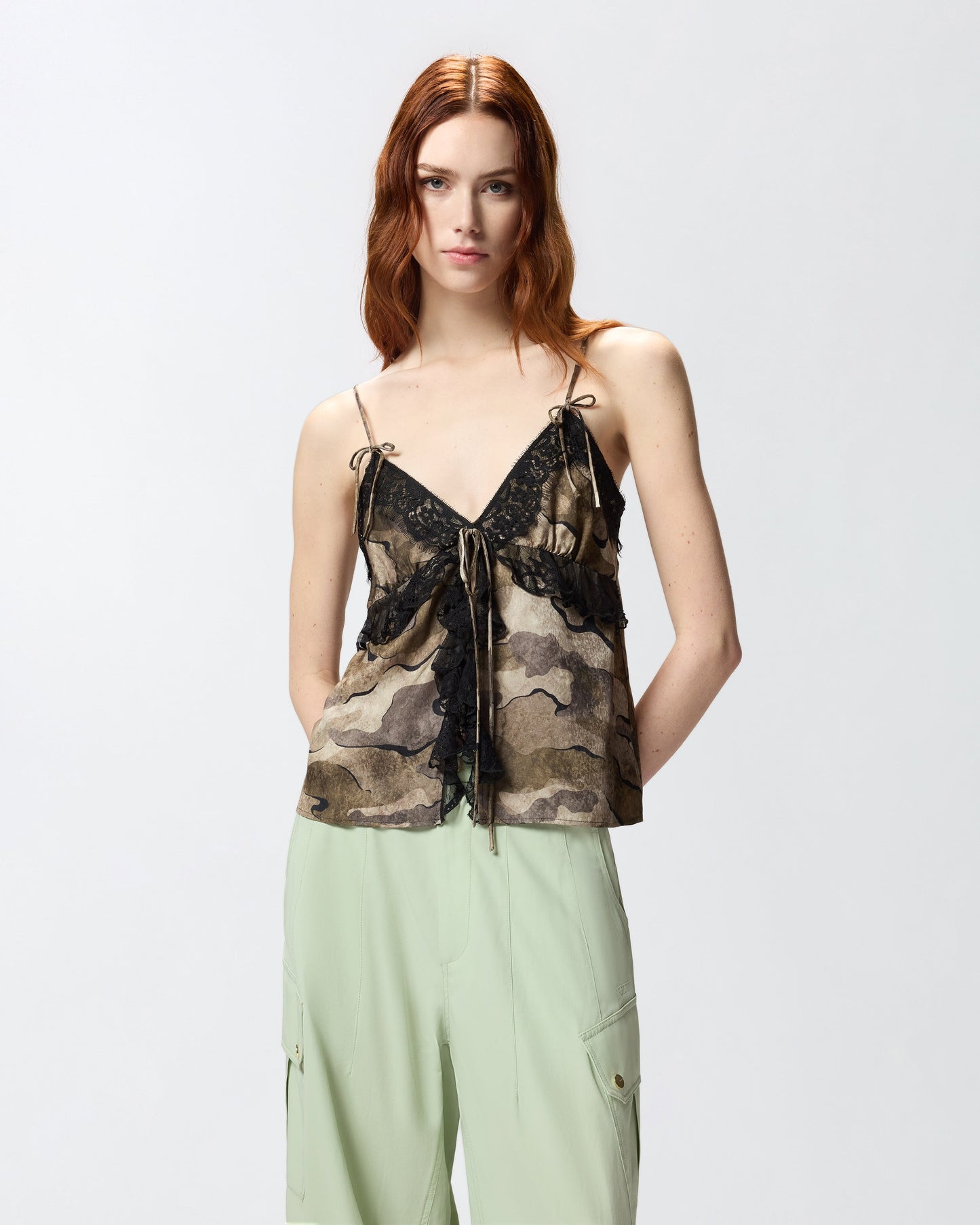 Camouflage top with lace
