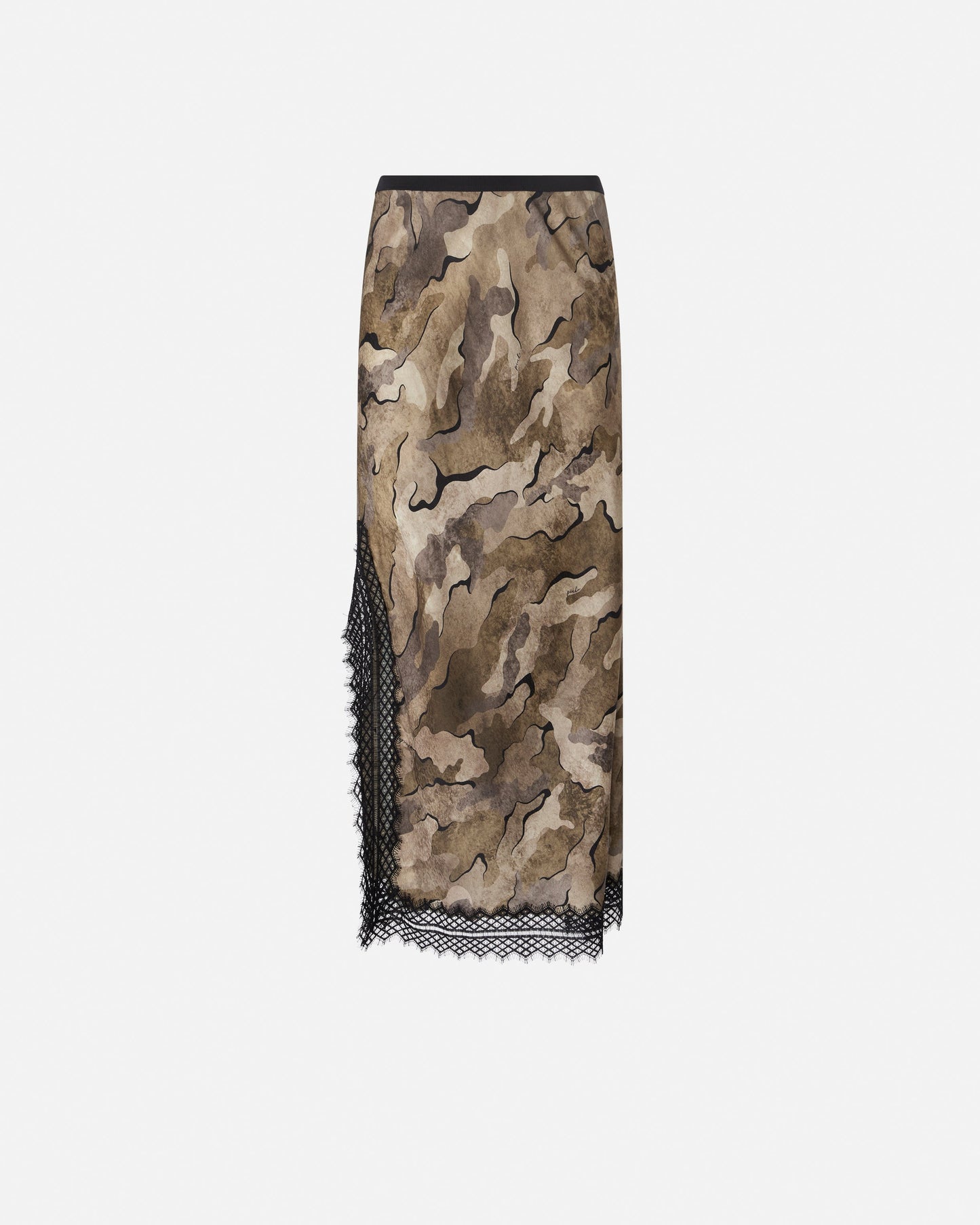 Camouflage midi skirt with lace and slit