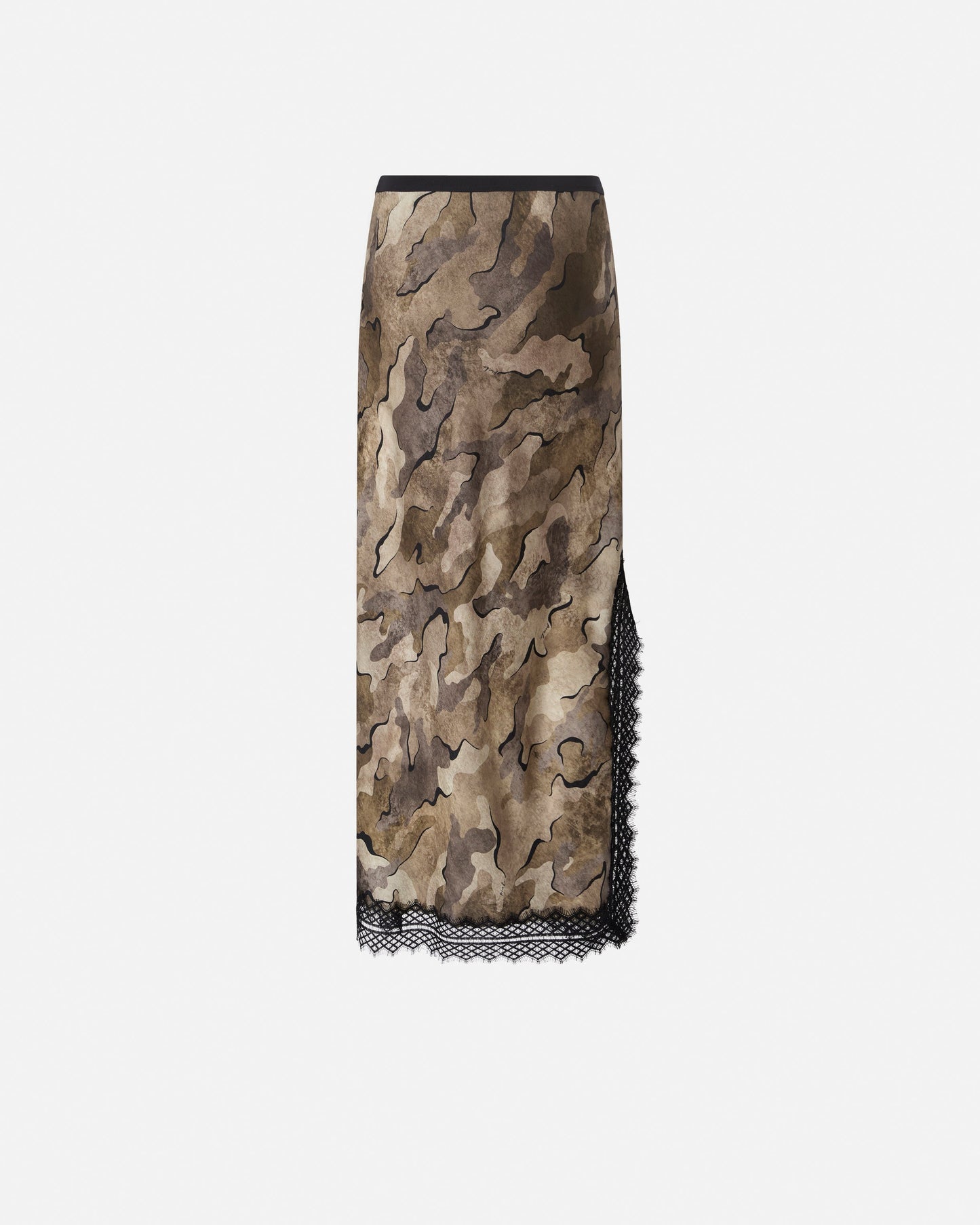 Camouflage midi skirt with lace and slit