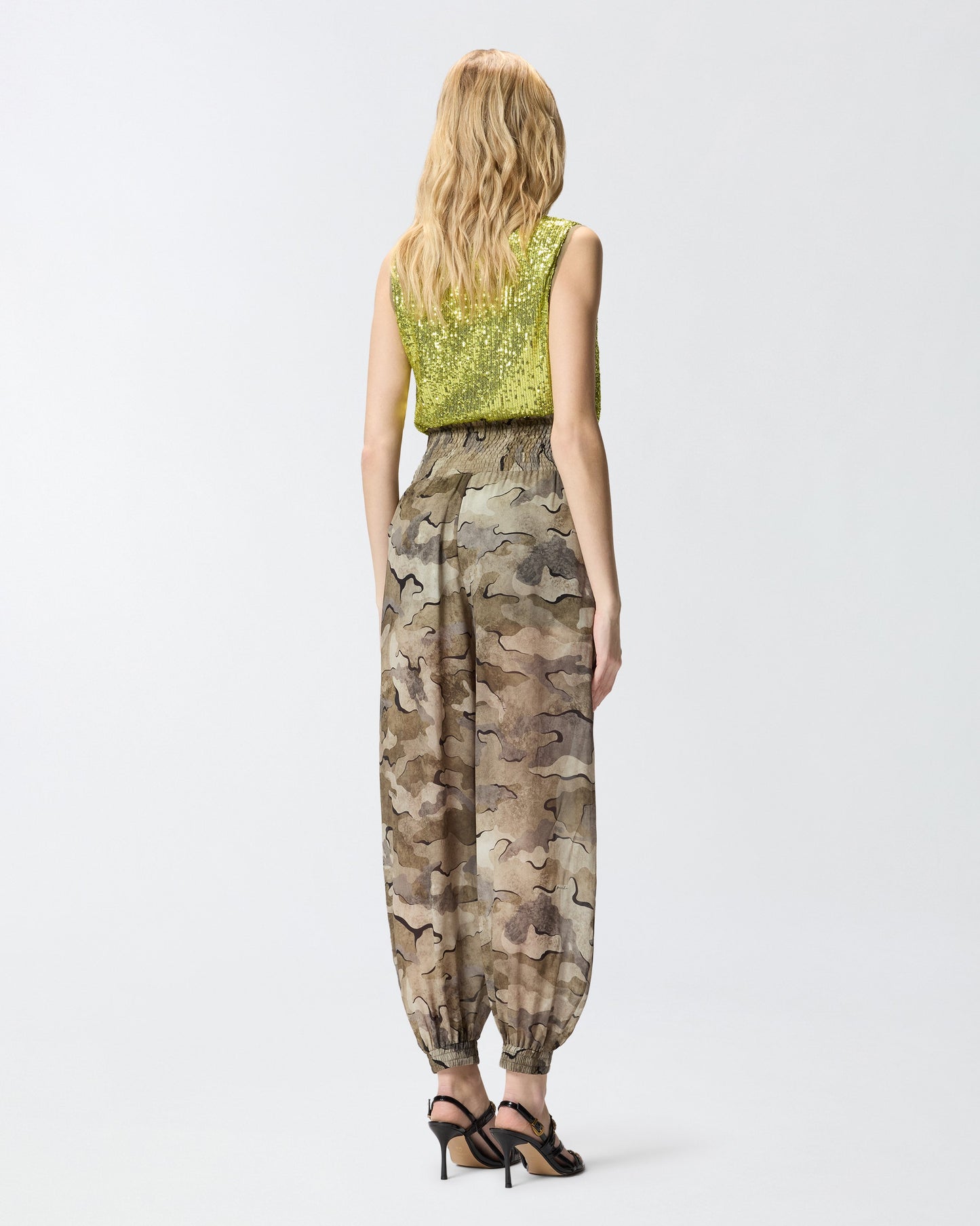 Camouflage balloon-fit trousers with high waist