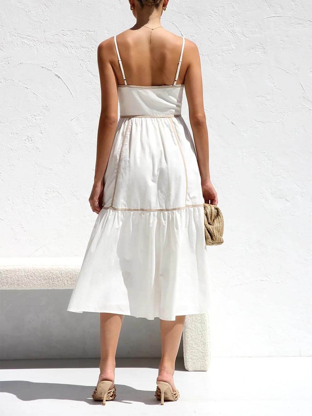 Midikleid mit Kontrastbesatz und verstellbaren Trägern
