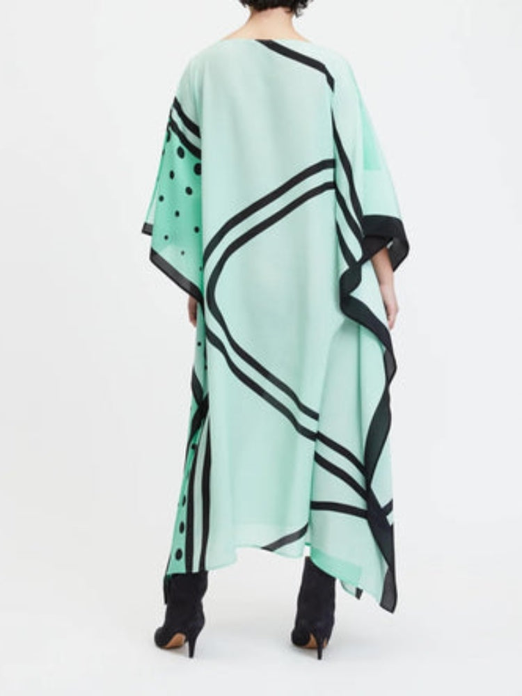 Mint Freshness: Women's Abstract Boat Neck Kaftan