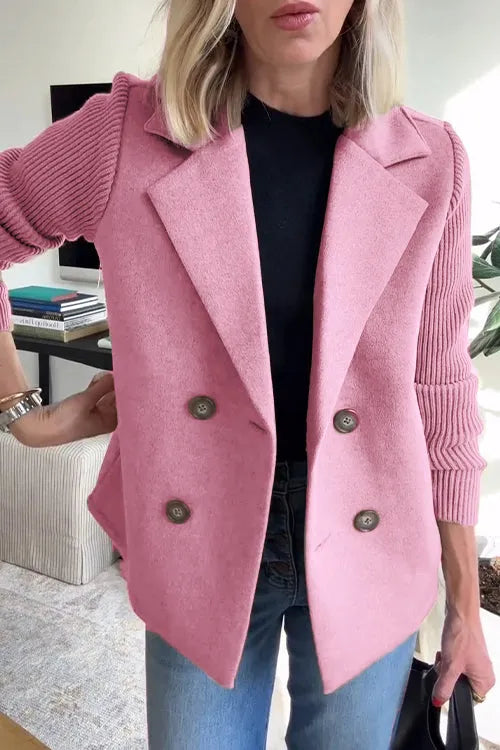🔥50% Off-Limited Time⏳ Lapel Knitted Patchwork Sleeve Casual Coat