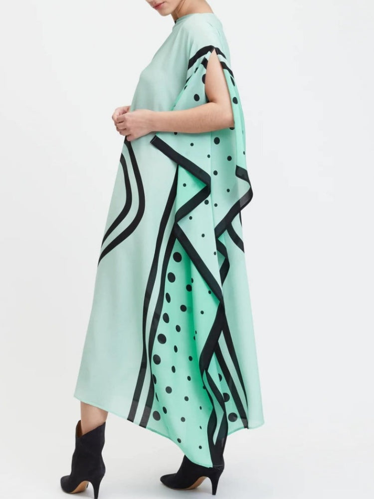 Mint Freshness: Women's Abstract Boat Neck Kaftan