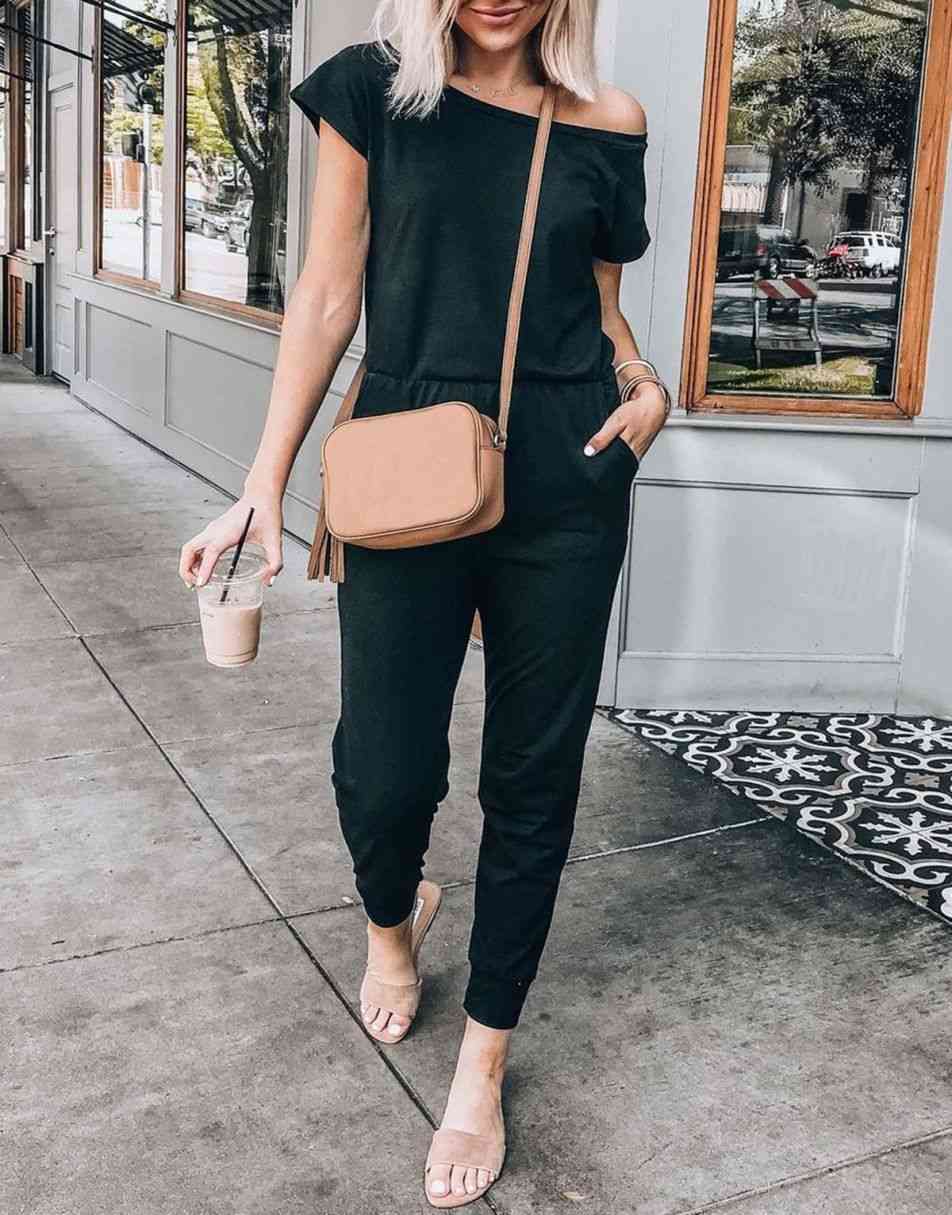 ANRABESS Lässiger Off-Shoulder-Overall mit elastischer Taille und Stretch-Stoff