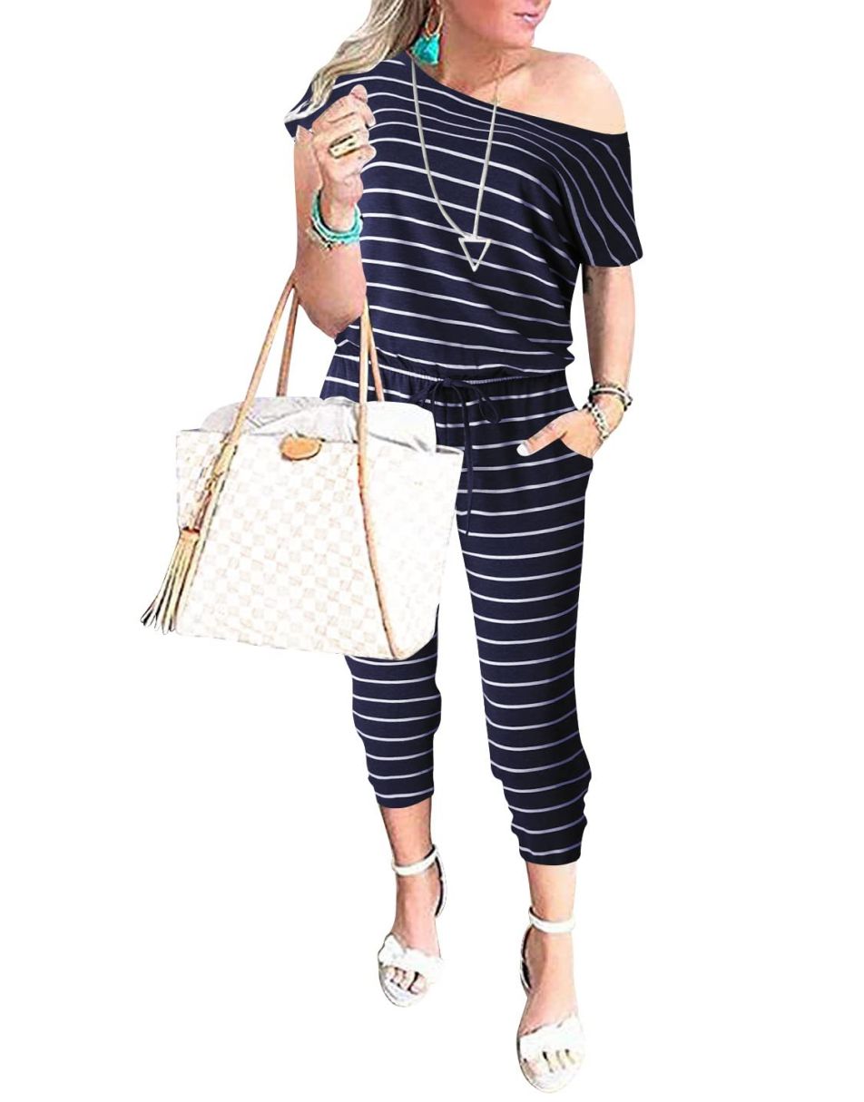 ANRABESS Lässiger Off-Shoulder-Overall mit elastischer Taille und Stretch-Stoff