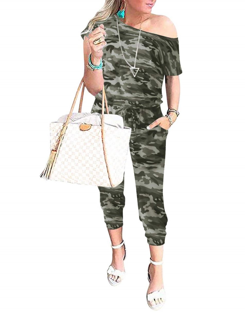 ANRABESS Lässiger Off-Shoulder-Overall mit elastischer Taille und Stretch-Stoff