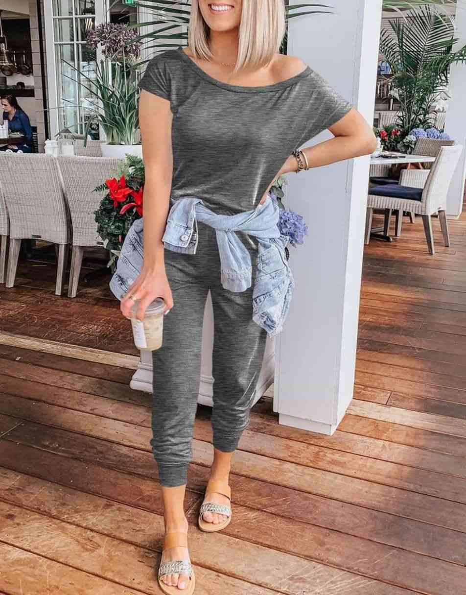 ANRABESS Lässiger Off-Shoulder-Overall mit elastischer Taille und Stretch-Stoff