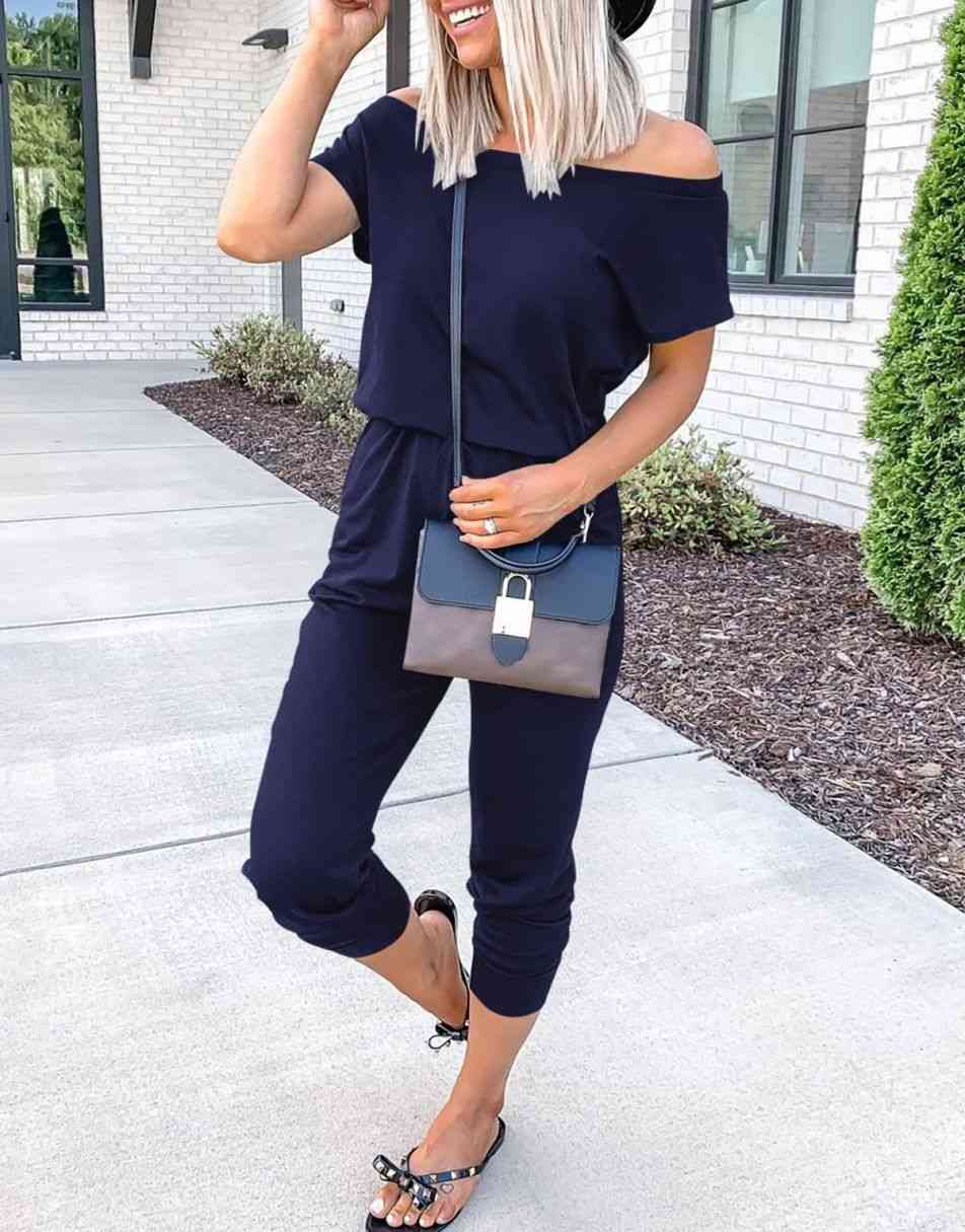 ANRABESS Lässiger Off-Shoulder-Overall mit elastischer Taille und Stretch-Stoff