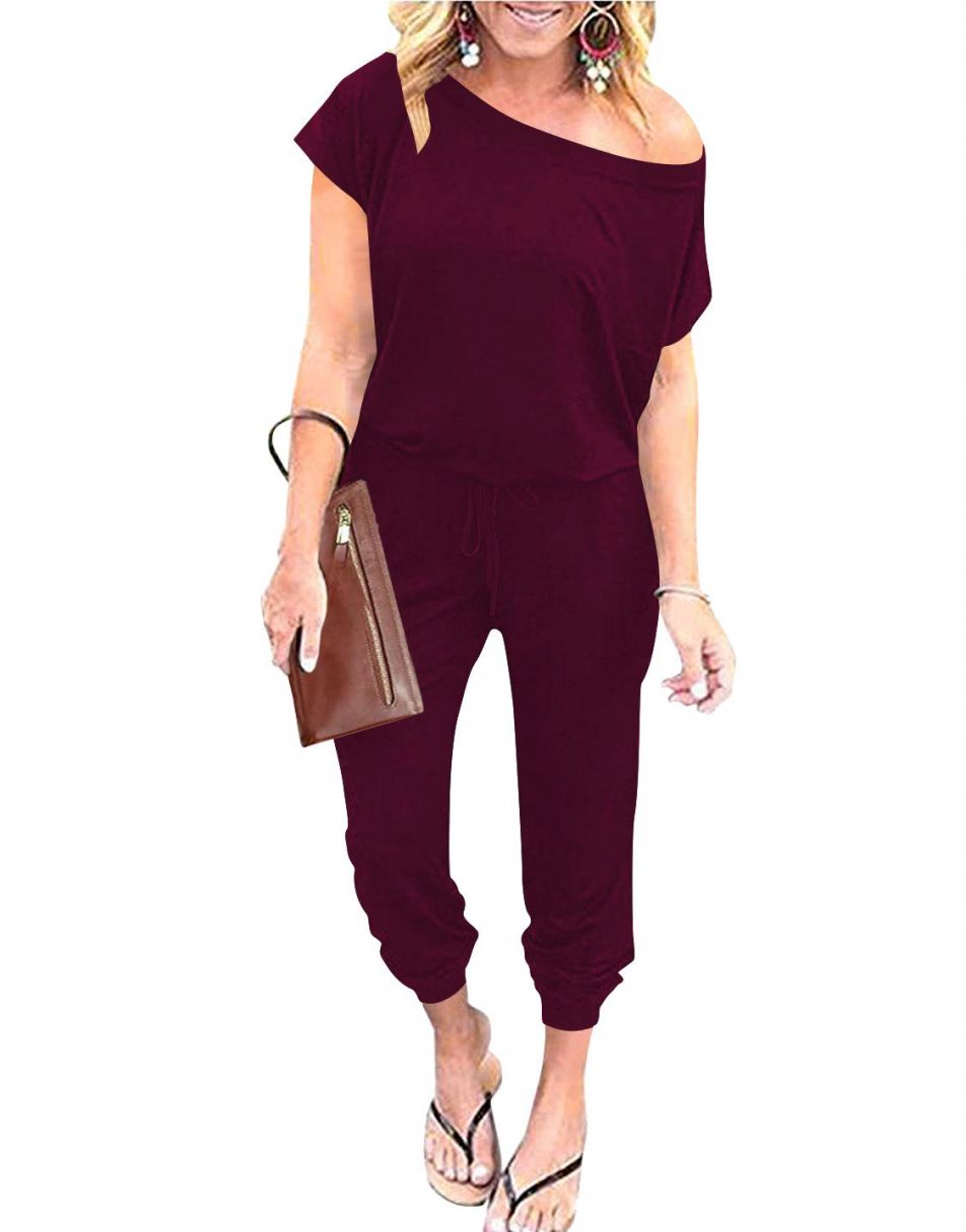 ANRABESS Lässiger Off-Shoulder-Overall mit elastischer Taille und Stretch-Stoff