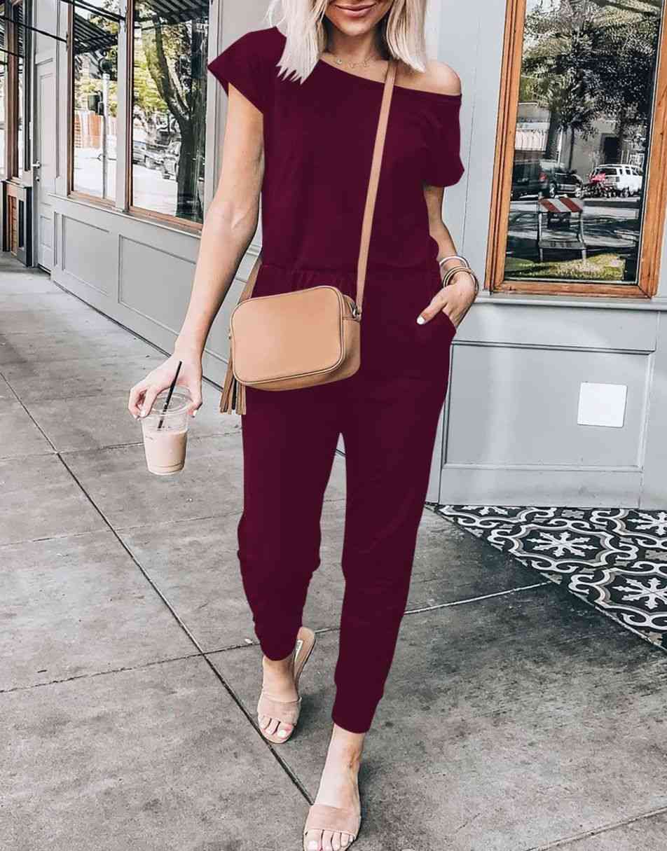 ANRABESS Lässiger Off-Shoulder-Overall mit elastischer Taille und Stretch-Stoff