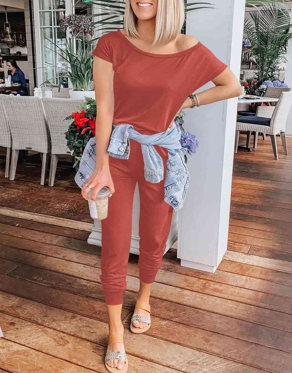 ANRABESS Lässiger Off-Shoulder-Overall mit elastischer Taille und Stretch-Stoff