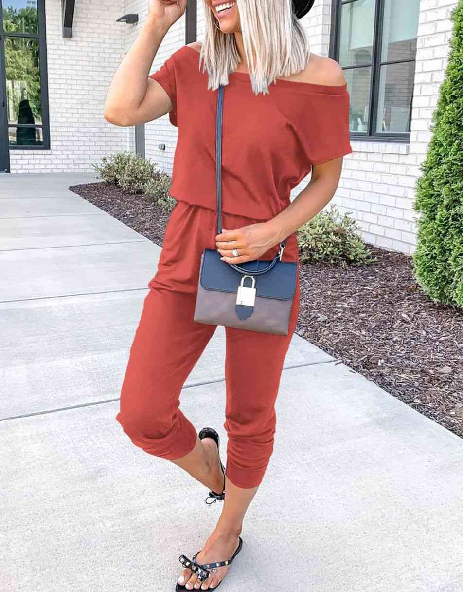 ANRABESS Lässiger Off-Shoulder-Overall mit elastischer Taille und Stretch-Stoff