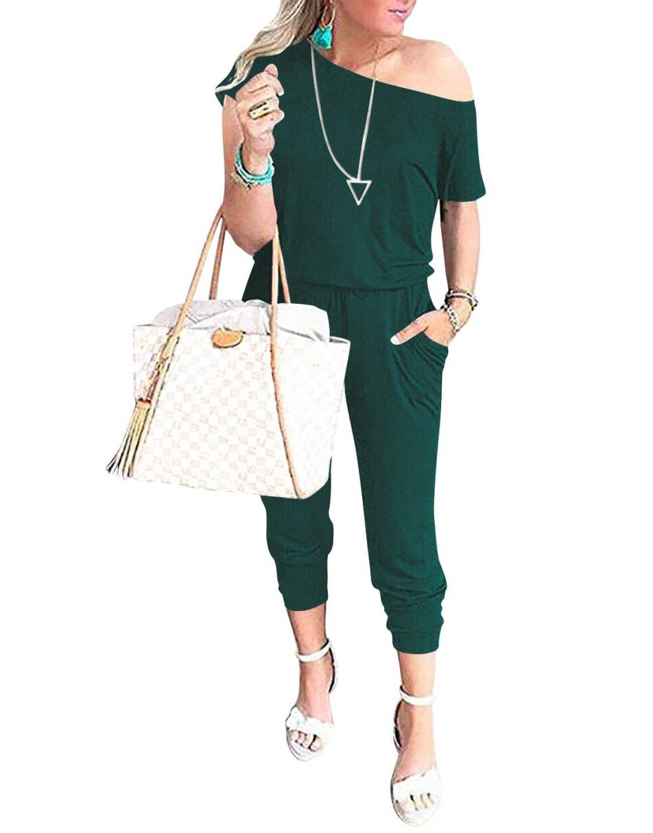ANRABESS Lässiger Off-Shoulder-Overall mit elastischer Taille und Stretch-Stoff