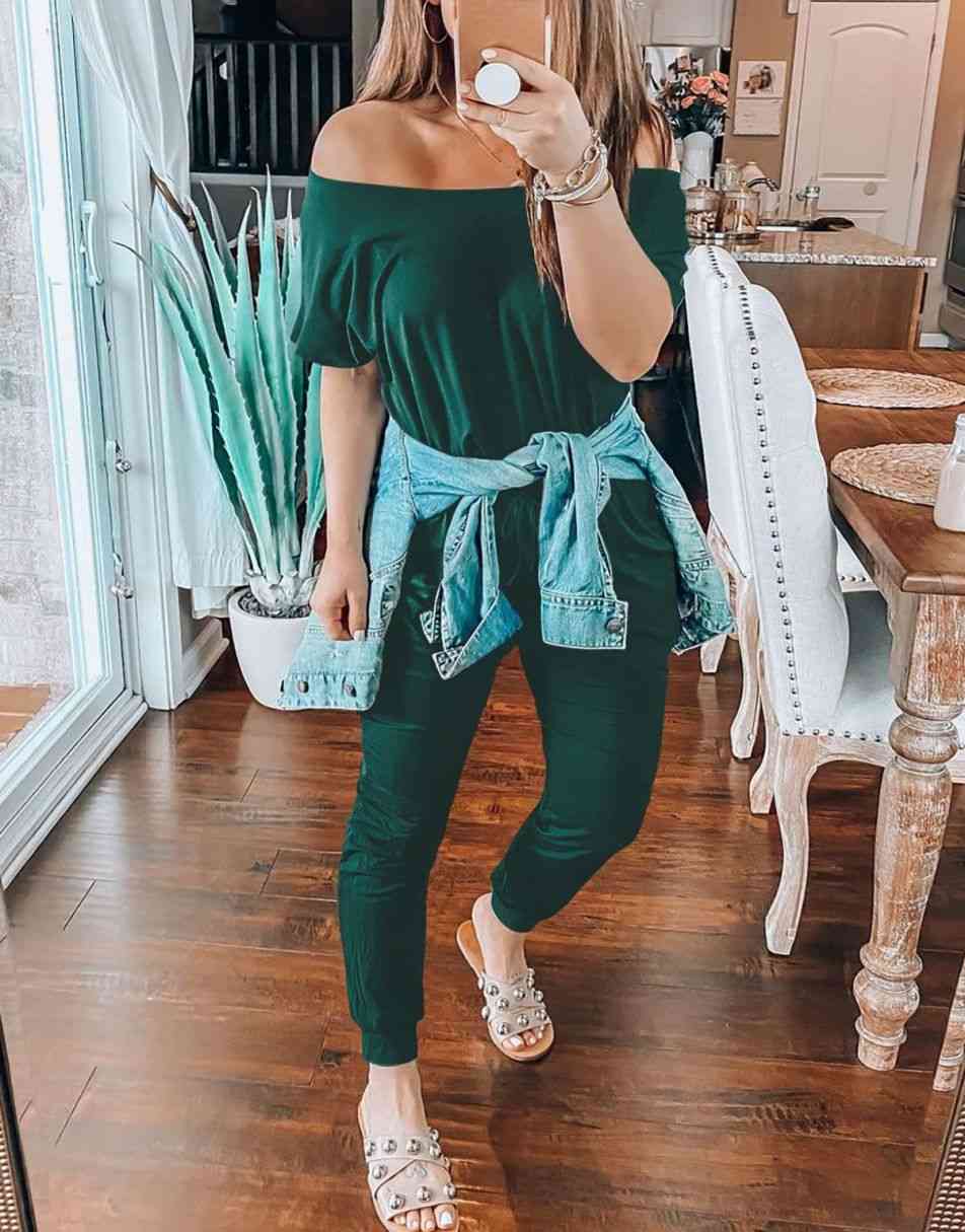 ANRABESS Lässiger Off-Shoulder-Overall mit elastischer Taille und Stretch-Stoff