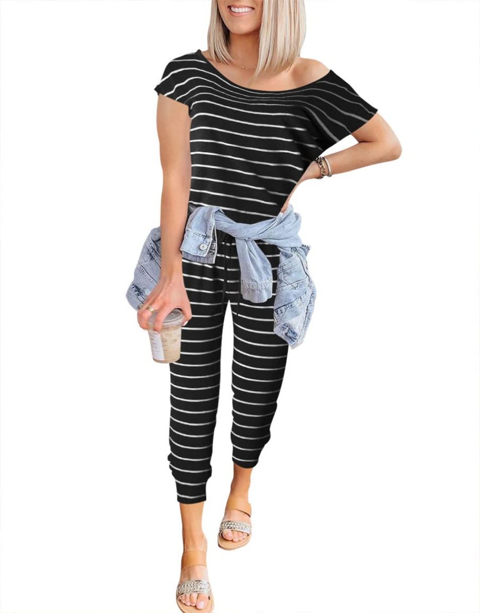 ANRABESS Lässiger Off-Shoulder-Overall mit elastischer Taille und Stretch-Stoff